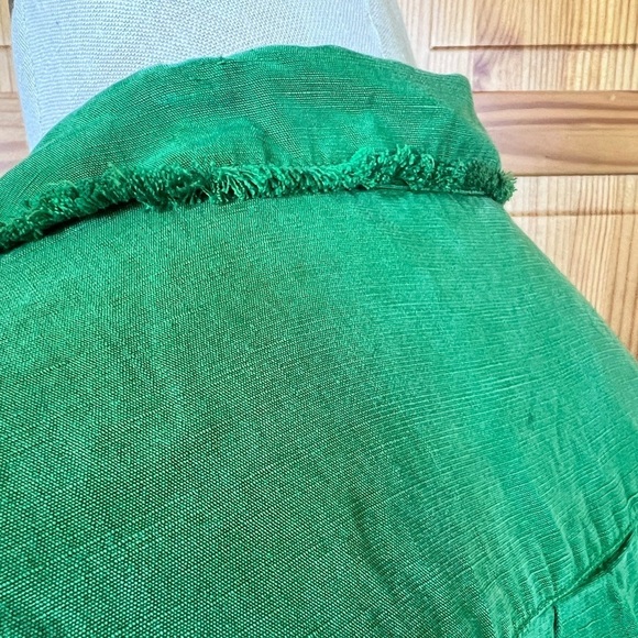 Zara Medium Green Linen Blend Button Front Shirt Distressed Frayed Casual Office - Picture 6 of 10